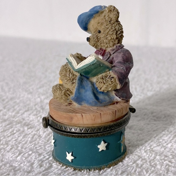 Vintage Charming Teddy Bear with Book Figurine Trinket Box Collectible - Picture 12 of 12